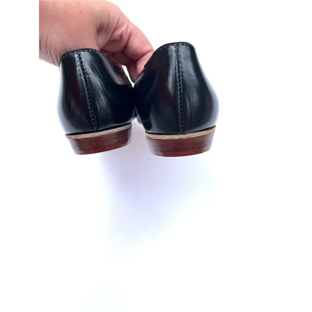 Vintage Black Leather Mary Jane Flats with Gold Buckle Size 8 Barbette's Dance